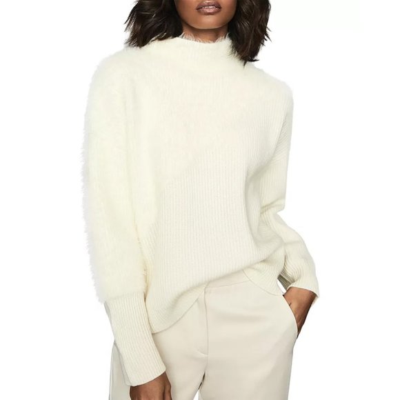 Reiss Sweaters - REISS Paola Fuzzy Mixed-Media Sweater Cream/offwhite | S